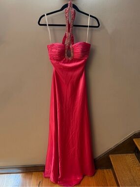 Y2K Hot Pink Halter satin Evening Gown
